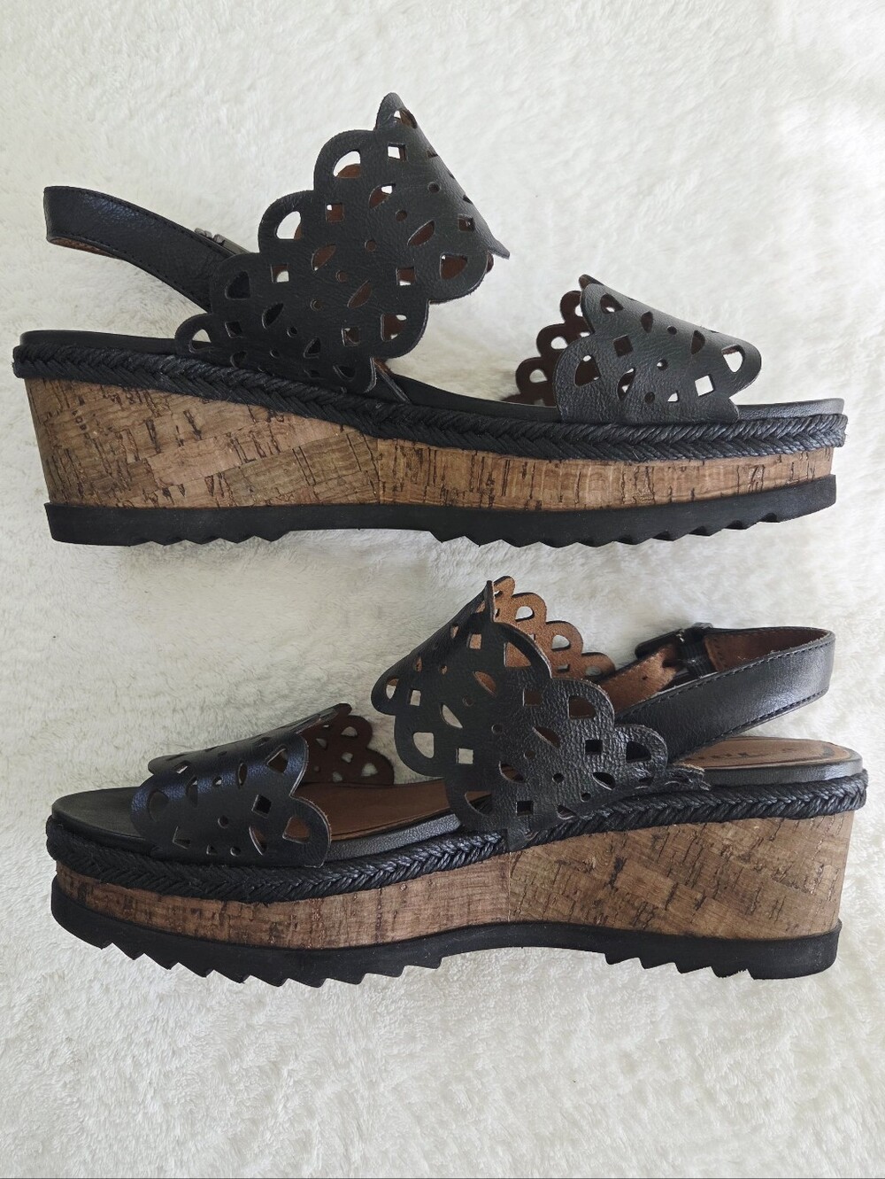 Tamaris ✨️ Black Laser-Cut Leather Slingback Women's Sandals Size 9